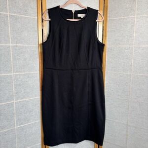 Ann Taylor Loft 14 Black Sleeveless‎ Lined Classic LBD Sheath Tank Knee Dress